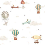 Papel pintado infantil Travel friends gris