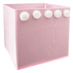 Cubo para juguetes rosa con pompones