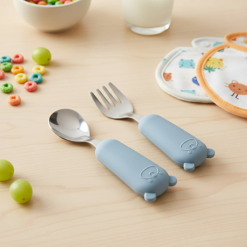 Set de cubiertos cuchara y tenedor Yum azul - Imagen 2