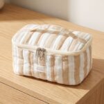 Neceser de Algodón Vanity Beige con rayas anchas