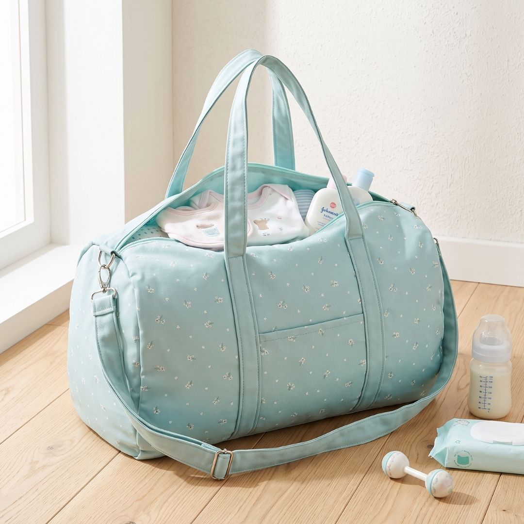5 Bolsa maternal con flores Verde Agua - Imagen 1