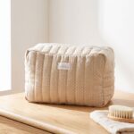 Neceser de Algodón Beige con topos blancos