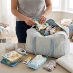 Bolsa maternal XL con rayas Verde Agua - Imagen 3